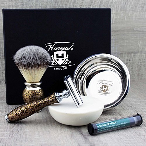 Set da barba in stile vintage – Pennello sintetico per capelli & superficie da barba, ciotola in acciaio inox & sapone premium Gentleman's Collection
