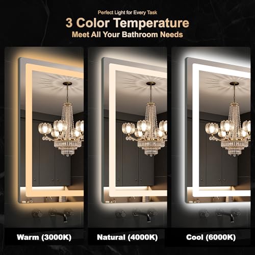 Delma LED Bathroom Mirror with Lights, 30x50 Vanity Mirror for Bathroom Wall, Anti-Fog, Dimmable, Front Lit & Backlit, Memory Function, Shatterproof Tempered Glass, 3 Color Modes(Horizontal/Vertical) - Image 5