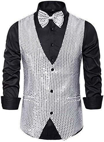 Amazon Co Jp ベスト スパンコール ステージ衣装 メンズ 蝶ネクタイ付き 余興 舞台 カラオケ衣装 L シルバー ファッション
