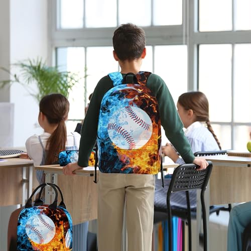Image of Baseball Printed Backpack Set for Boys Kids, 3Pcs Bookbag with Pencil Case for school, 17 Inch Lightweight Laptop Backpack with Lunch Bag for Mens Teens Office, High School