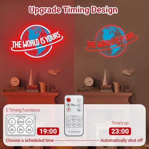 Image of The World Is Yours Neon Sign, Dimmable Planet LED Neon Light Lamp for Wall Decor, USB Power for Man Cave Home Bar Bistro Club Cafe Wedding Game Room Bedroom Birthday Gift Graduation Party (Red)