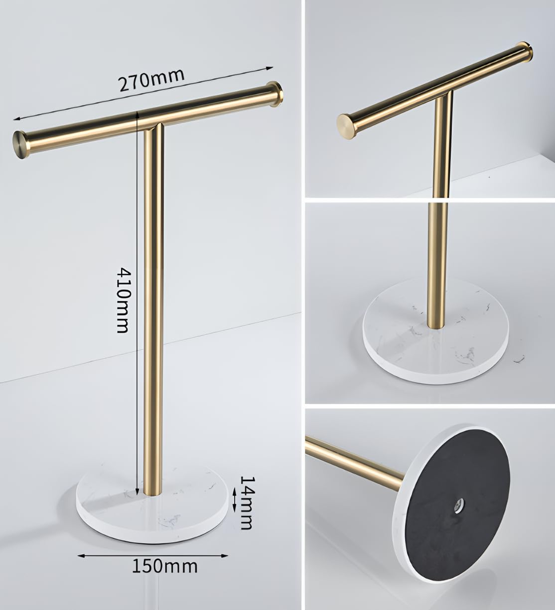 Portasciugamani da terra, portasciugamani in acciaio inox con base in marmo bianco, portasciugamani dorato adatto per l'uso in cucina, sala da pranzo, bagno e toilette da camera da letto