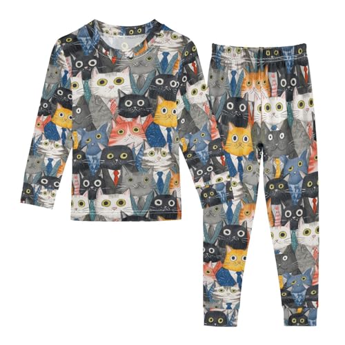 ALAZA Cat Animal Puppy Watercolor Pajamas Long Sleeve Sleepwear 2-Piece Pajama Set