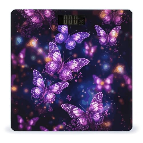Báscula digital inteligente con diseño mariposa morada miniatura 1