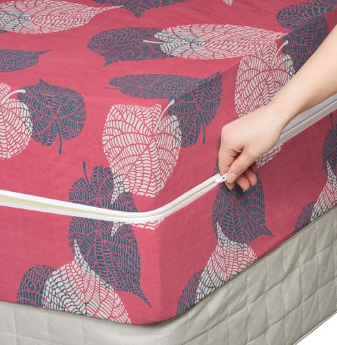Image of HOMEKART Premium Cotton 220TC 72 x 36 x 8 Single Size Mattress Cover Protector with Zip /Chain|Provides All Around Protection - 1 p (72 x 36 x 8) (Pink)