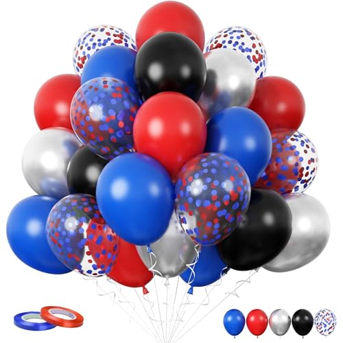 Image of Red and Blue Balloons, 60PCS Blue Red Balloon Set, 12 Inch Patriotic Latex Metallic Confetti Balloons for Independence Day 4th of July Birthday Graduation Memorial Day Party Decor