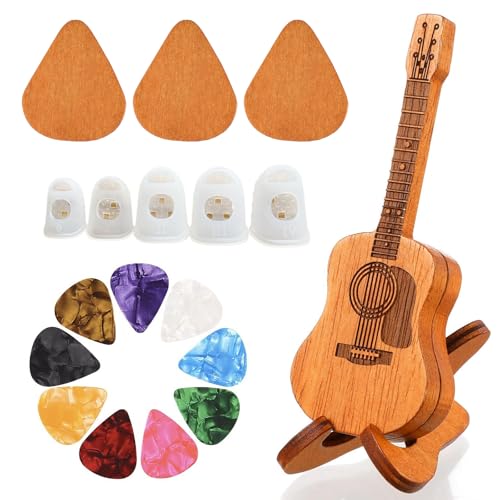 MADGININE Guitar Pick Case with 3Pcs Wooden Picks, 9Pcs Colo