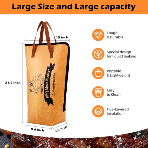 21in BBQ Blanket for Resting Meat, Smoking Meat Insulated Bag for Brisket/Pork Shoulder/Turkey, Portable 5-Layer Leak-Proof BBQ Blanket with Wide Mouth, Christmas Stocking Stuffer Gift for Men Dad - image 3
