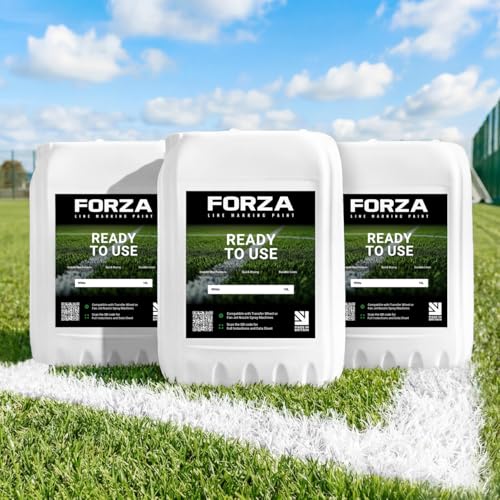 FORZA Ready To Use Grass Pitch Line Marking Paint [10L | 15KG] | Quick-Dry Weatherproof High-Visibility White Paint for Sports Pitches | Suitable for Wheel-To-Wheel Machines - Pack of 1 3 5