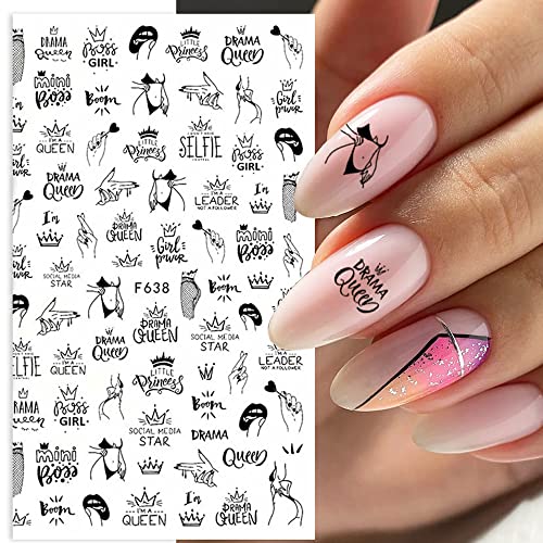 5 Sheets Black White Nail Art Stickers Decals Geometric Nail Stickers 3D Self-Adhesive Geometry Line Heart Animal Woman Face Leaf Design Nail Decals For Acrylic Nail Supplies Diy Nail Decoration Kit #TOP5