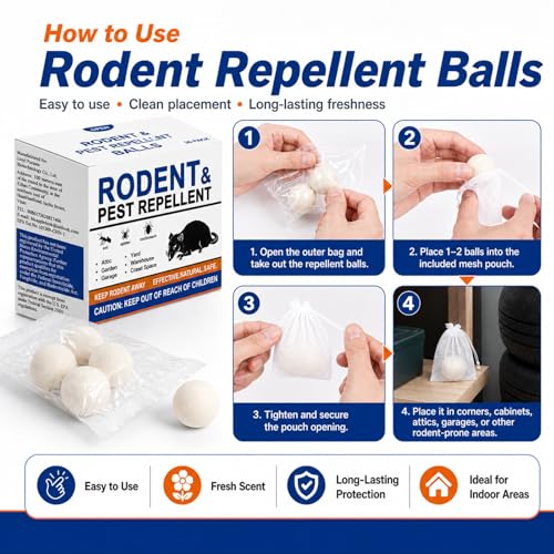 Image of Mouse Repellent Balls 32 Pack, Peppermint Rodent Repellent for Mice and Rats, Natural Mouse Deterrent Indoor Outdoor, Long Lasting Pest Control for Home, Garage, Basement, Attic, Car