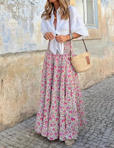 IDEALSANXUN Floral Skirts for Women Spring Summer Casual Flowy A Line Elastic High Waisted Boho Long Maxi Skirt2