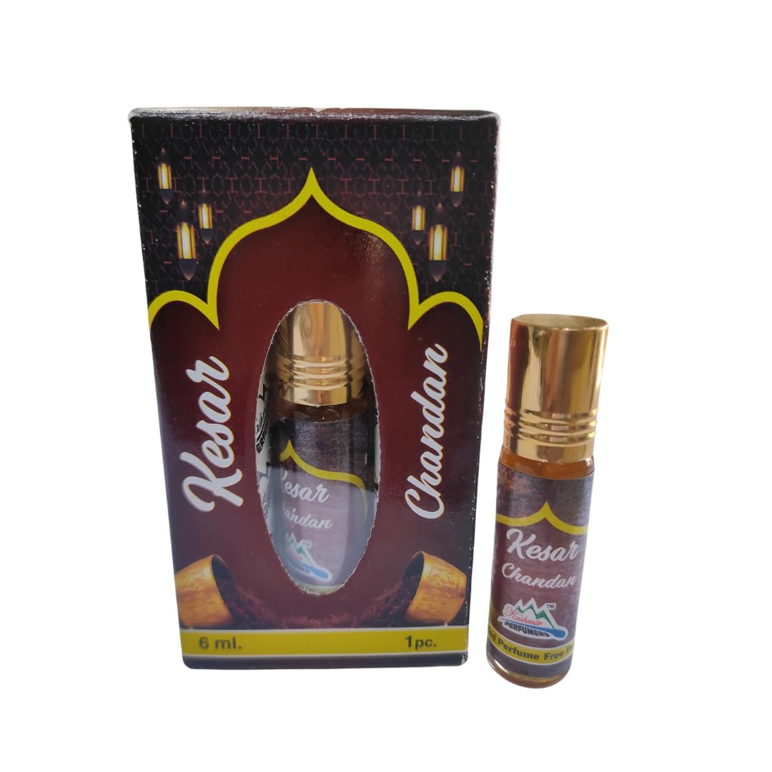 Kashmir Perfumers Kashmiri Kesar Chandan Attar | Natural Saffron & Sandalwood Fragrance | 24-Hour Long-Lasting Perfume for Men's & Women's | Saffron & Chandan Perfume