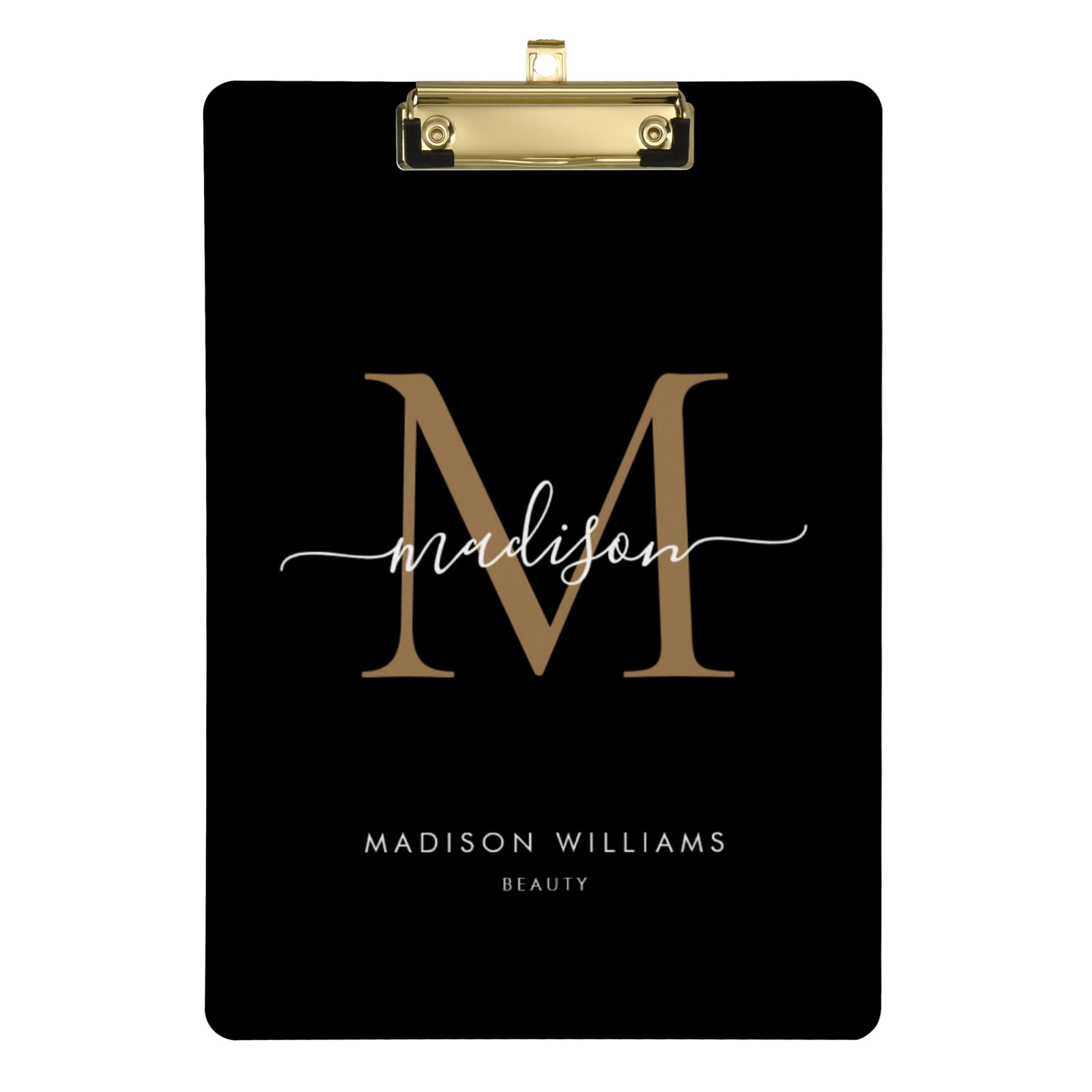 CHIFIGNO Personalized Modern Black Gold Acrylic Clipboard, A4 Standard Size Decorative Clip Boards with Text Logo for Students Women Man - 9'' x 12.5'' with Low Profile Metal Clip — image 1