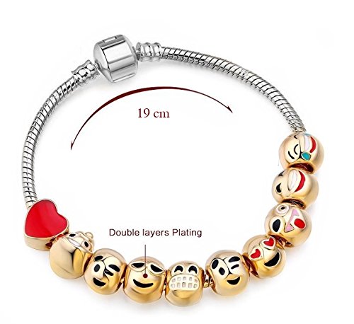 Emoticon Charms Bracelet - 18K Gold Plated With 10 Pieces Of Interchangeable Enamel Beads #TOP4