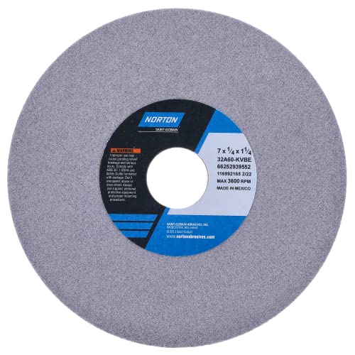 Norton 7" Dia. 1/4" Thick 1-1/4" Hole Size 60 Grit 32A Aluminum Oxide K Hardness Type 1 Surface Grinding Wheel