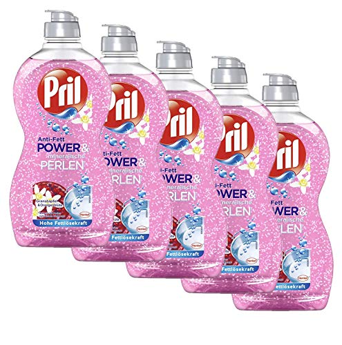 Pril Anti-Fett Power & mineralische Perlen, Granatapfel & Orangenblüte, Spülmittel, 5er Pack (5 x 450 ml) Cover
