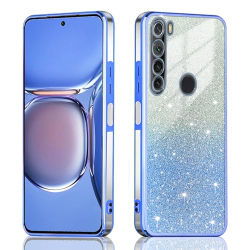 JNERBUYI Cover Protettiva per Xiaomi Redmi Note 8 2021, Custodia per Telefono Antiurto, Guscio Elettrolitico Squisito, Cover Bumper Glitterata per Ragazze. Blu