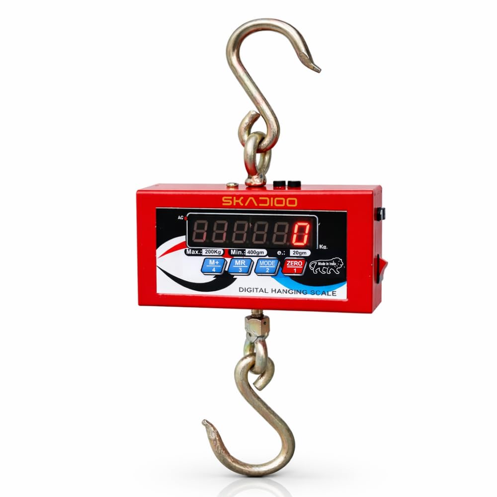 SKADIOO Hanging Weighing Scale 200kg, Mini Crane scale, Electric Machine for Luggage Agriculture Fishing Scrap, Electronic Scale 200kg, Digital weight machine for cyliners