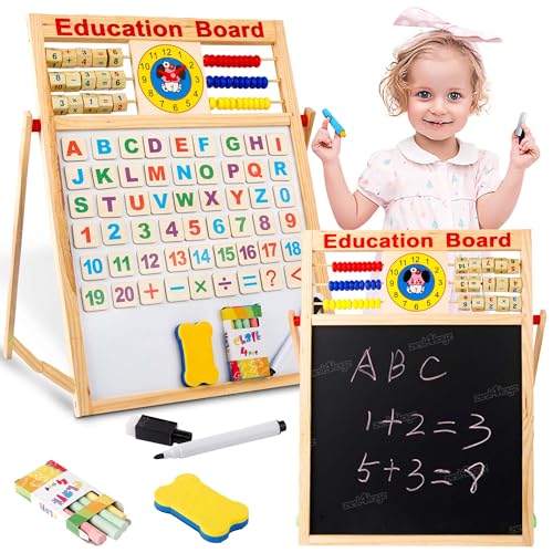 Image of Zest 4 Toyz Multipurpose Double-Sided Magnetic Wooden Writing Board Mathematical Calculations & English Alphabets Children Board with 51pcs Wooden Magnets Letters(White and Black)-Size: 44 x 36 cm