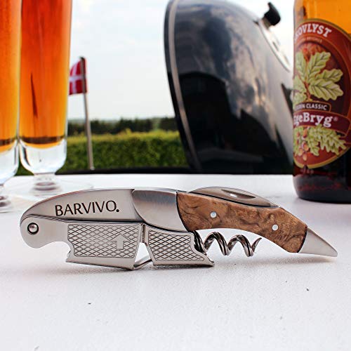 Barvivo Natural Bai Ying Opener With Foil Cutter Knife & Cap Remover, Double Hinged Manual Wine Key For Bartenders, Servers, Waiters, Stainless Steel Wine Bottle Opener Corkscrew #TOP3