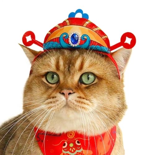 中国の旧正月のペットの帽子、新年のペットのコスチューム,帽子春祭りの子犬 Haedear コスプレ帽子 | コスチュームアクセサリー、小型、中型、大型の犬と猫用のペットの新年の装飾