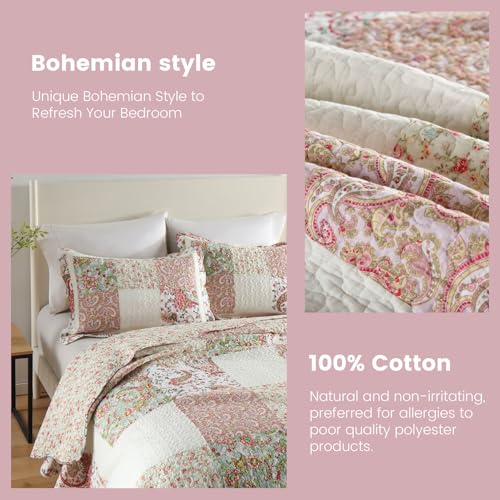 Secgo King Comforter Set for Bed - 100% Cotton Quilts King Size, Black Bedspreads (98 * 104Inch) with 2 Pillow Shams, Patchwork Reversible Lightweight Bedding