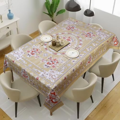 Image of Dakshya Industries Waterproof PVC Table Cover 60x90 Inch for Dining Table, Floral Printed Table Cloth, Washable Oilproof Table Protector, Plastic Cover for 6 Seater & 8 Seater Tables (Lemon)