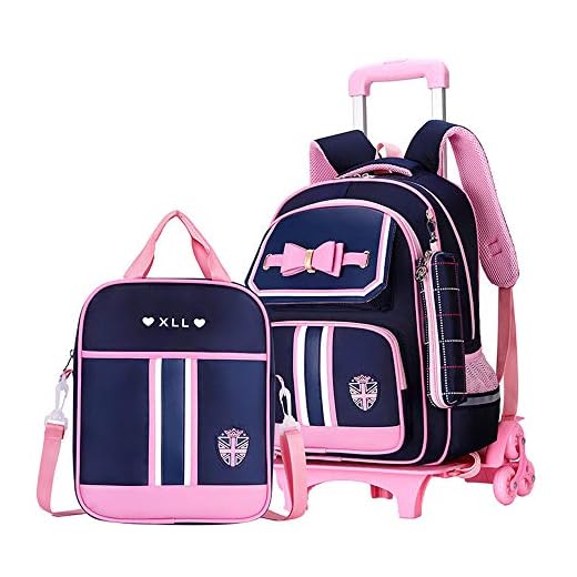 VIDOSCLA Bowknot Kids Girls Rolling Backpack Cute Carry-on Luggage with Wheels Trolly BookBag for School-6 Wheels