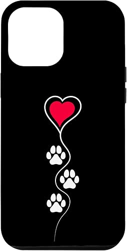 Funda para iPhone 12 Pro Max con diseño de pata de perro y gato con corazón rojo