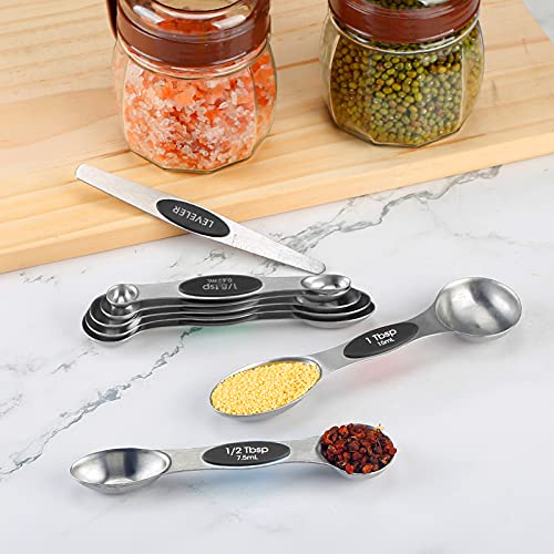 Measuring Spoons Set, Dual Sided Stainless Steel Magnetic Measuring Spoon, Fits In Spice Jars, Black, Set Of 8 #TOP4