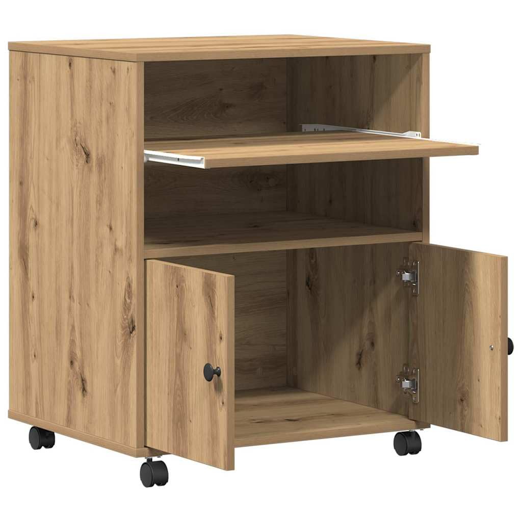 Soporte para impresora de madera de roble Artisan, 60 x 48 x 74 cm, con espacio de almacenamiento y botones negros, para oficina en casa o oficina, estante estable, ahorra espacio, duradero