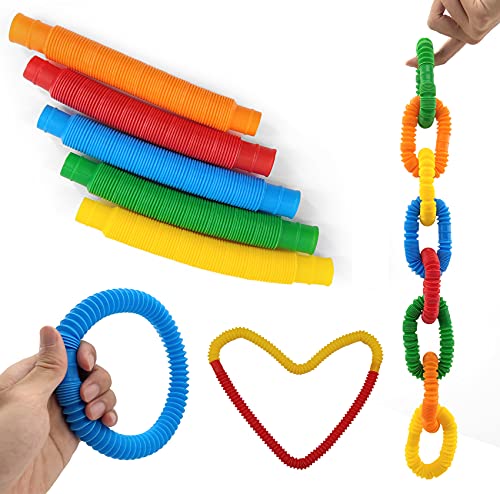 Zayin Mini-Pop-Röhrchen, sensorisches Spielzeug, leuchtendes Pop-Röhrchen, buntes Stretch-Pfeife, pädagogisches Kinderspielzeug, interessantes elastisches sensorisches - (pop Röhrchen*5)