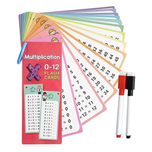 Times Tables Flash Cards 0-12 Times Table Math Flash Cards with 2 Dry Erase Pens Math Practice Cards for Multiplication Game and Educational Math for 1st to 3rd Grades