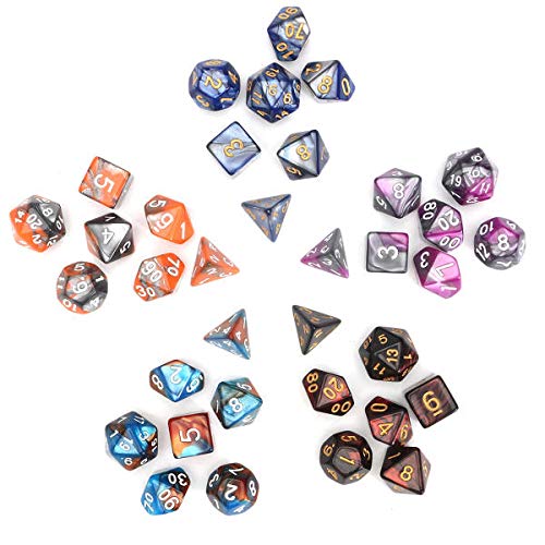 Set di 35 dadi poliedrici D20, D12, D10, D8, D6, D4, 5 colori
