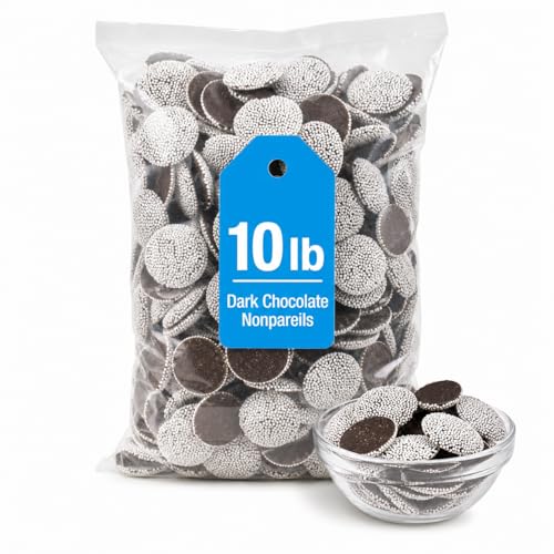 Dark Chocolate Nonpareils, 10 lb Bulk Chocolate Discs with White Candy image 3