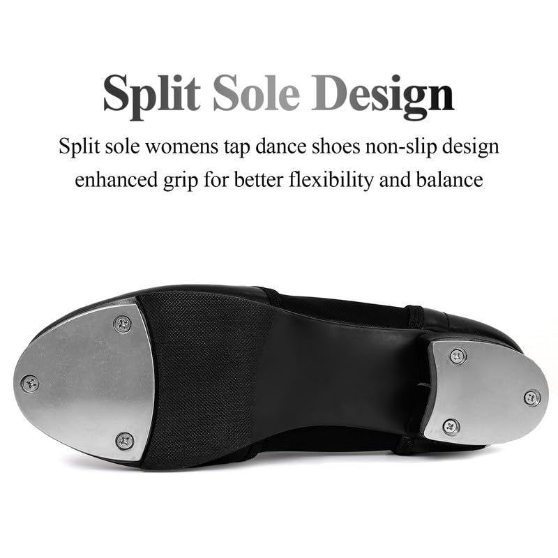 Women's Tap Shoes Leather Slip On Dance Shoes Jazz Shoes for Women,Black4