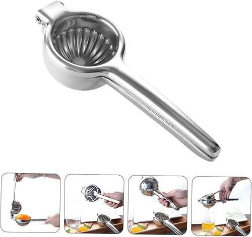Miniatura 8 de Exprimidor manual de limón de acero inoxidable, exprimidor de frutas de mano para uso en cocina, material grueso resistente, fácil de apretar,