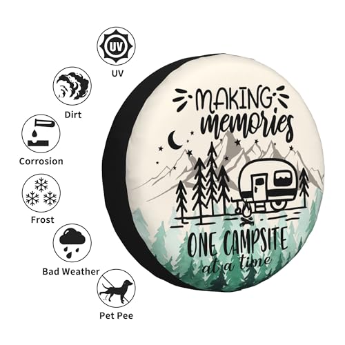 Image of Spare Tire Cover for RV Camper Trailer Making Memories One Campsite at a Time, Weatherproof Universal Wheel Cover for RV Travel Trailer Camper Truck 16inch