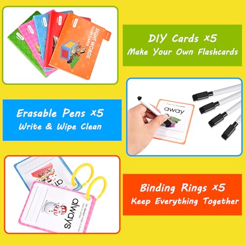 Goldge Sight Words Flash Cards Kindergarten, High-Frequency Words with Sentences Reading Writing Spelling Practice Cards with Dry Erase Markers, Learning Activities for Preschool Kids - Image 4
