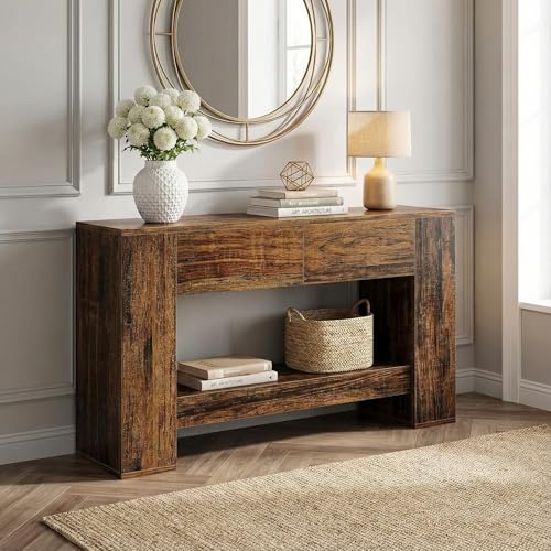Lailang 140cm Mesa de Entrada, Mueble Recibidor Madera, Consola Estrecha, Aparador Entrada, Muebles Rusticos, 140 x 30 x 85 cm, Rustic Brown