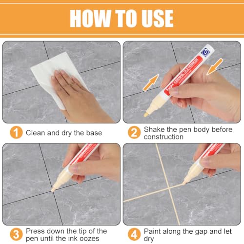 AOOSU Fugenstift Beige, 6 Stück Fugen Reparatur Stift Fugenmörtel Wasserfest mit 6 Ersatzspitze, Fliesen Reparaturstift Reparatur Marker für Fliesen Wand Boden von Fliese Badezimmer