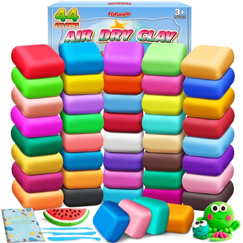 Modelliermasse Lufttrocknend 44 Farben Lufttrockener Magischer Knete für Kinder Air Dry Clay Geschenk für Jungen und Mädchen im Alter von 3-12 Jahren