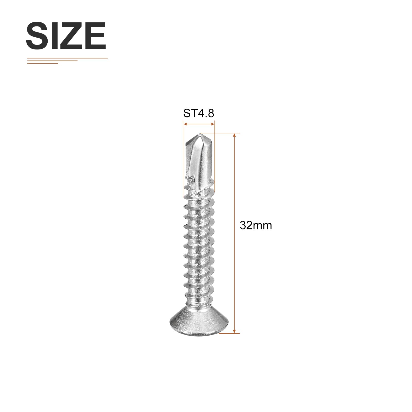 DTGN 100Pcs ST4.8x32mm Self Drilling Screws, 410 Stainless Steel Flat Head Phillips Sheet Metal Screw - Image 2