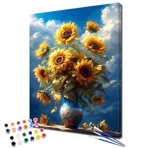 Pintar por Numeros Girasol Cuadros para Pintar por Numeros Nube Gran Formato 60x75 cm Completo de Kits de Arte Creativos para Adultos con Pinceles y Acrílico, Regalos para Aficiones Mujeres 2W-1461