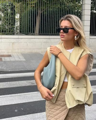 Womens Casual Zip Up Vest Cargo Oversized Ruched Hem Sleeveless Blazer Jackets Tops4