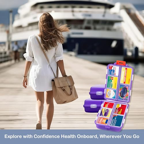 Image of Extra Large Pill Organizer with 161 Medicine Labels, Travel Pill Case | Purple Extra large case with 10 compartments for 7-day pill planning, vitamins, supplements, and travel