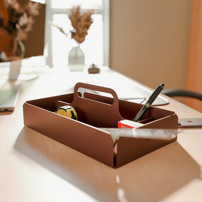 aline7 Multi-Purpose Desk Kit Organizer Metal - Cosmetic, Vanity, Office, Stationery Holder, Grooming Tools Storage Box, Countertop Organizer for Office, Home, Bathroom_Brown 3