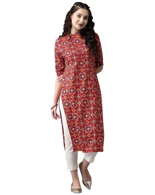 Image of Pinkmint Women Cotton Kurti ll Stright Printed Collared V Neck Kurta ll Stylish Regular Fit Kurti's (Pack of 01)