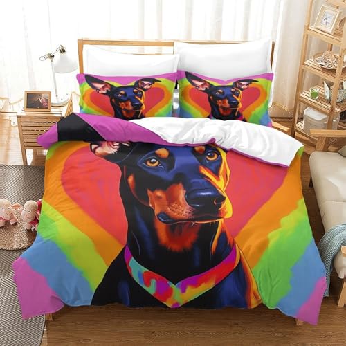 Housse de couette Doberman imprimé 3D anti-tache avec fermeture éclair cachée - 3